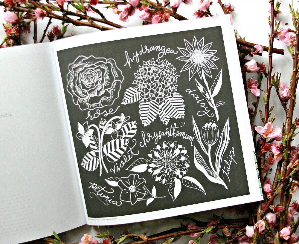 Chalk-Style Botanicals Deluxe Coloring Book hydrangea