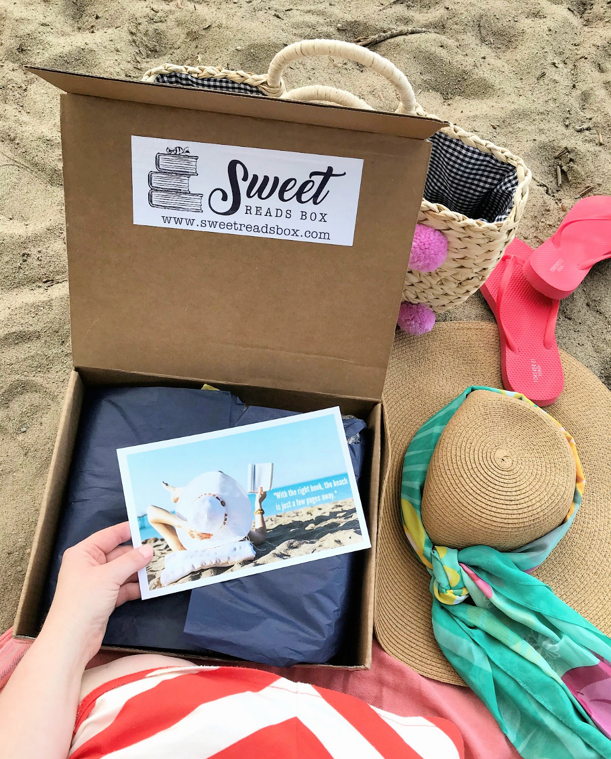 Sweet Reads Box Beach Read Box opening box on the beach-4
